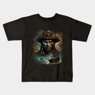 Captain Blackbeard Gothic Pirate Metal Design Kids T-Shirt